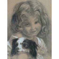 Schattig portret meisje met hond, monogram H.L.v.L.,1905