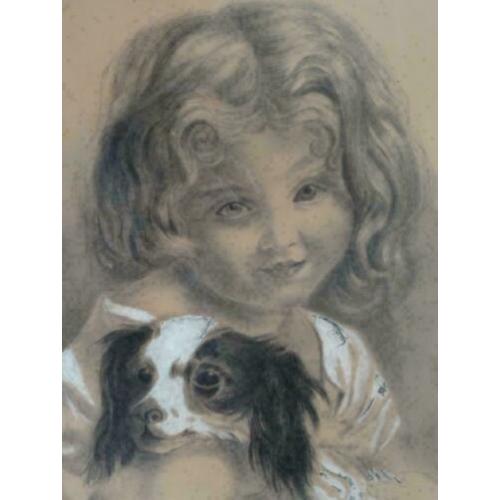 Schattig portret meisje met hond, monogram H.L.v.L.,1905