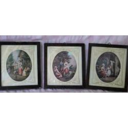 3 Vintage schilderijtjes morning, evening en night (1016)