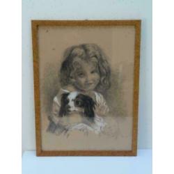 Schattig portret meisje met hond, monogram H.L.v.L.,1905