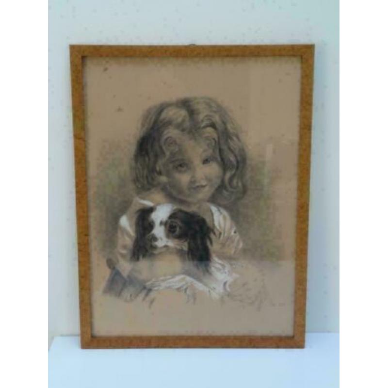 Schattig portret meisje met hond, monogram H.L.v.L.,1905