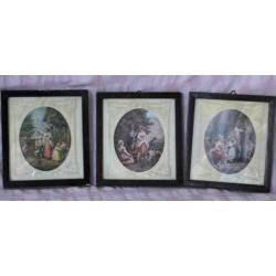 3 Vintage schilderijtjes morning, evening en night (1016)
