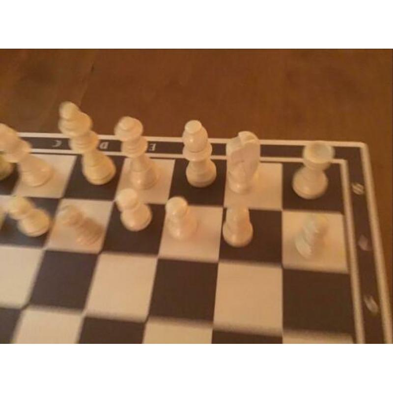 Houten schaakbord/schaakstukken/backgammon/Spiksplinternieuw
