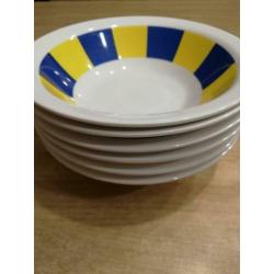 6 schaaltjes-wit/geel/blauw-kunsstof-camping