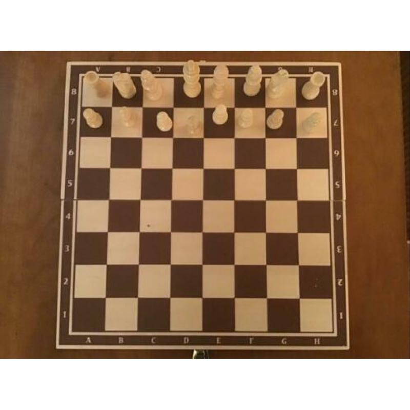 Houten schaakbord/schaakstukken/backgammon/Spiksplinternieuw