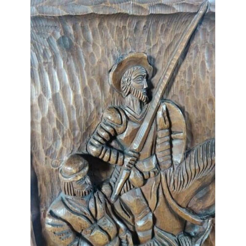 don quichotte pancho houten relief bord
