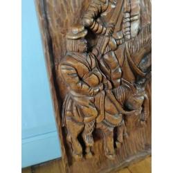 don quichotte pancho houten relief bord