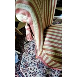Vintage boudoirstoeltje brei naai stoeltje roze streep Roze