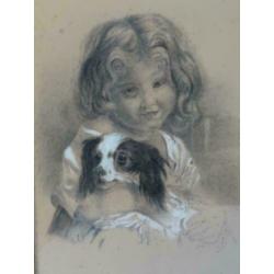 Schattig portret meisje met hond, monogram H.L.v.L.,1905