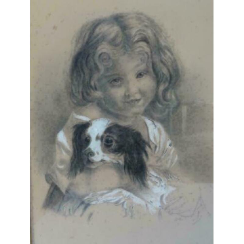 Schattig portret meisje met hond, monogram H.L.v.L.,1905