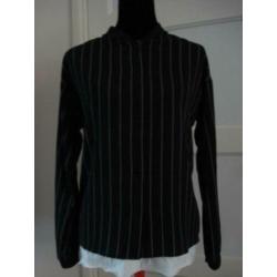 DAPHNEA zwarte krijtstreep blouse NIEUW, maat L/M