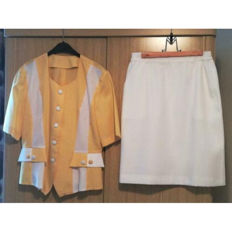 Blazer geel / wit met witte rok - nieuw