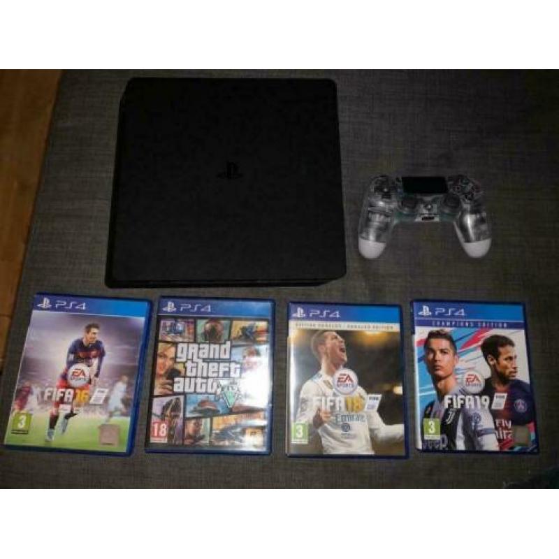 Playstation 4 slim 1000GB 1 controller 4 spellen