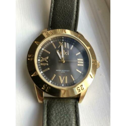 Ikki dames horloge army green leren band