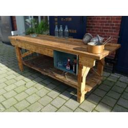Prachtige grote oude houten werkbank, werktafel