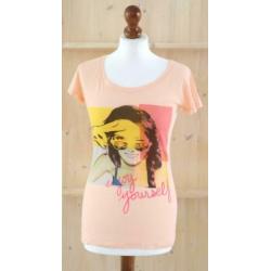 T-shirt met print, abrikoos maat L/XL (nieuw)