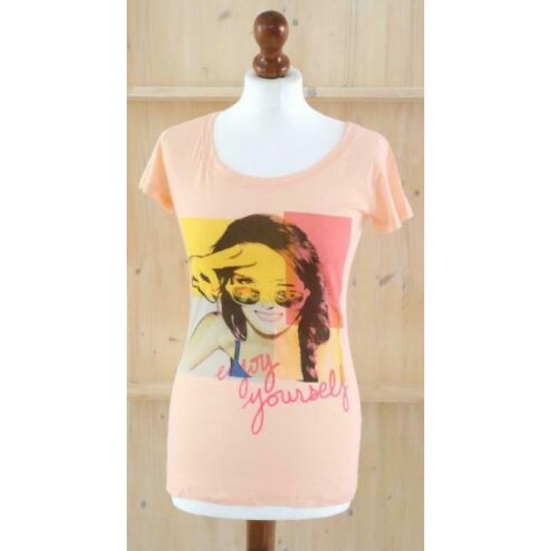 T-shirt met print, abrikoos maat L/XL (nieuw)