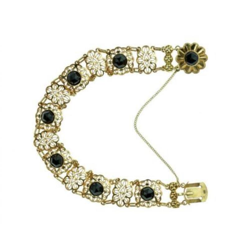 Fraaie 14 karaats gouden Vintage dames armband met granaten