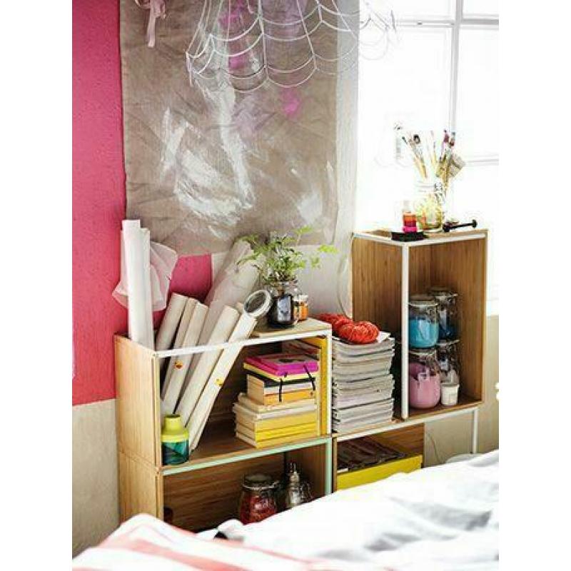 IKEA PS 2014 kast bamboe modules wit 10 stuks + 6 deksels