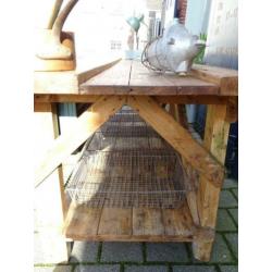 Prachtige grote oude houten werkbank, werktafel