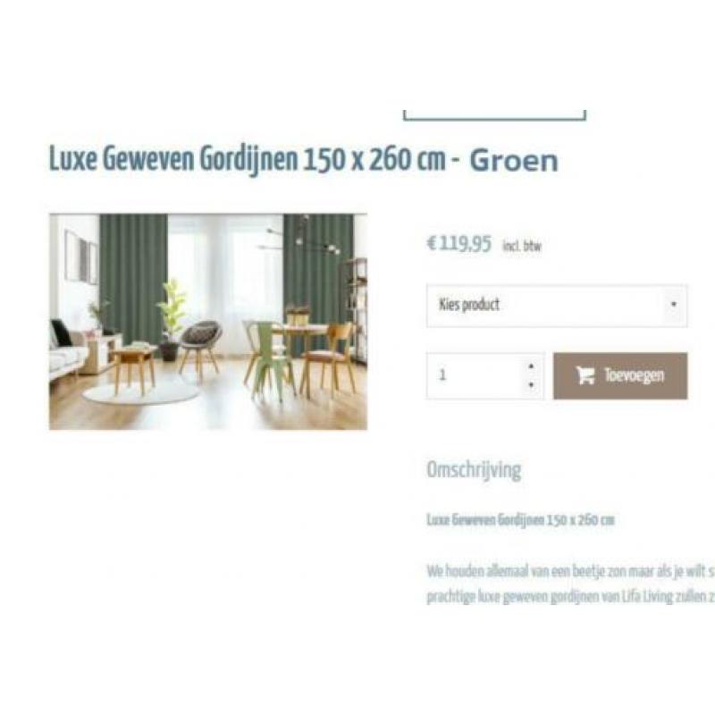 Luxe verduisterende gordijnen 300 X H 260 Groen + Ringen