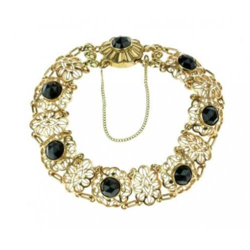 Fraaie 14 karaats gouden Vintage dames armband met granaten