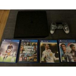 Playstation 4 slim 1000GB 1 controller 4 spellen