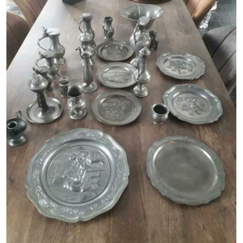 borden schalen aansteker vaasjes etc. van tin