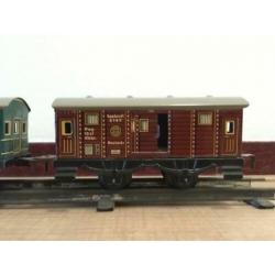 Antieke set treinwagons blik, made in “US zone Germany”