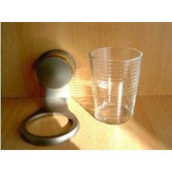 Keuco glashouder mat-chroom met gouden sierring en glazen d