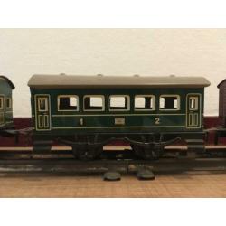Antieke set treinwagons blik, made in “US zone Germany”