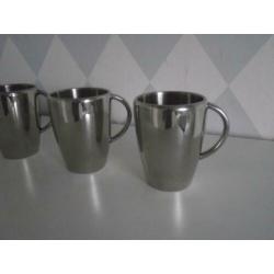 Te koop 5 RVS dubbelwandig koffie mokken / chocolade bekers