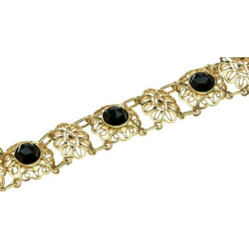 Fraaie 14 karaats gouden Vintage dames armband met granaten