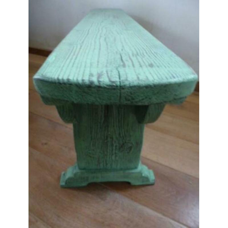 Houten boerenbankje, halbankje, bankje, bank, gesleten groen