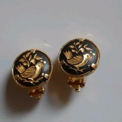 Vintage kleine clips oorbellen Damascene vogels