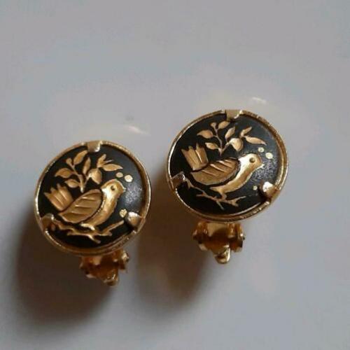 Vintage kleine clips oorbellen Damascene vogels