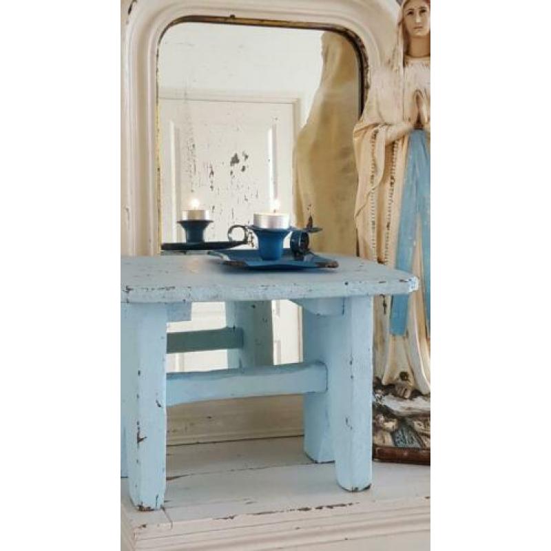 Vensterbankbankje opstapje brocante blauw emaille