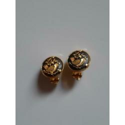 Vintage kleine clips oorbellen Damascene vogels
