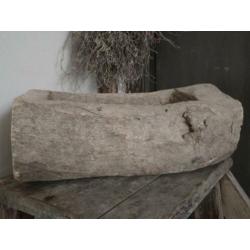 Sober stoer houten trogje trog bak vijzel 39x17x15cm*Etage3*