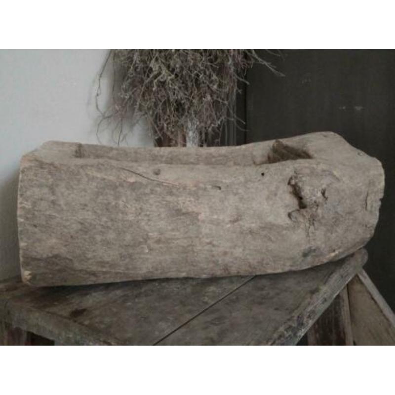 Sober stoer houten trogje trog bak vijzel 39x17x15cm*Etage3*