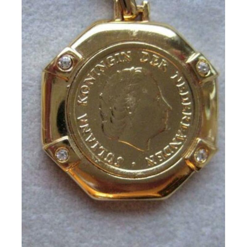 Mooie 18 karaats vergulde ketting,met gebruikte Juliana cent