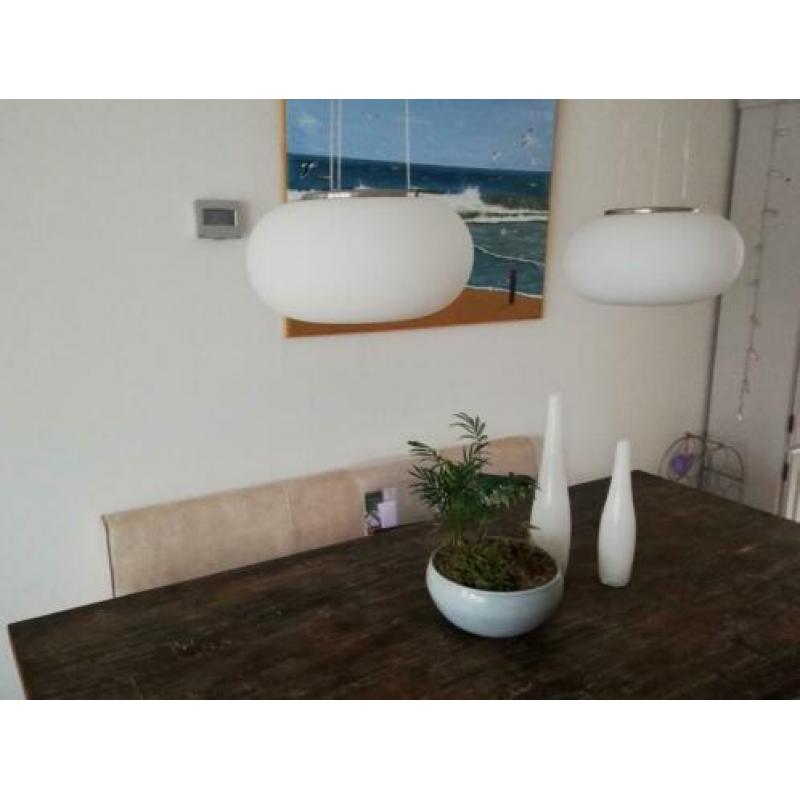 2 melkglazen hanglampen