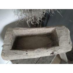 Sober stoer houten trogje trog bak vijzel 39x17x15cm*Etage3*