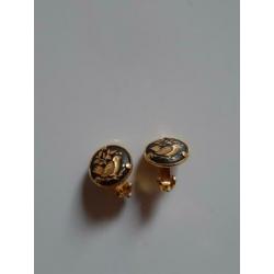 Vintage kleine clips oorbellen Damascene vogels