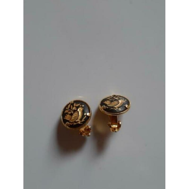 Vintage kleine clips oorbellen Damascene vogels