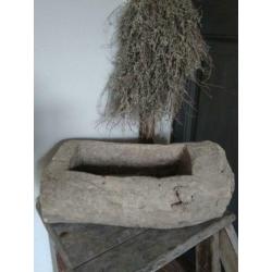 Sober stoer houten trogje trog bak vijzel 39x17x15cm*Etage3*