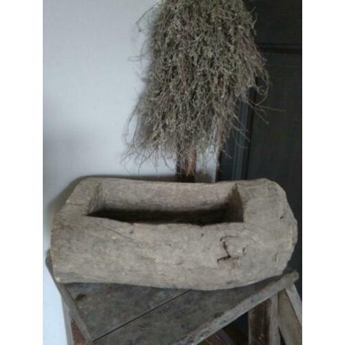 Sober stoer houten trogje trog bak vijzel 39x17x15cm*Etage3*