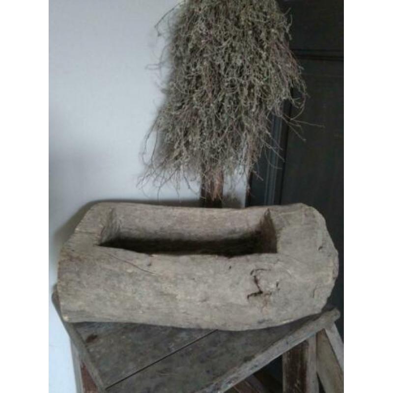 Sober stoer houten trogje trog bak vijzel 39x17x15cm*Etage3*