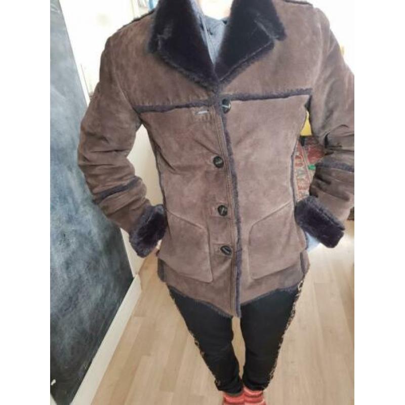 Bruin leren jas, maat 38
