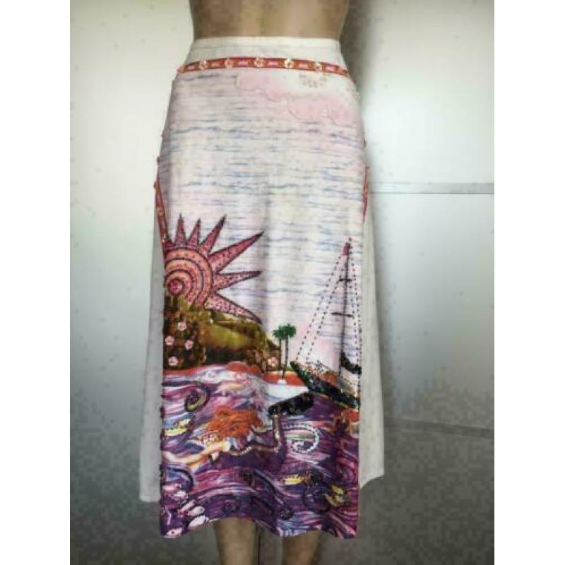 D422 Mescalino maat 36=S rok rokje wit/blauw/roze
